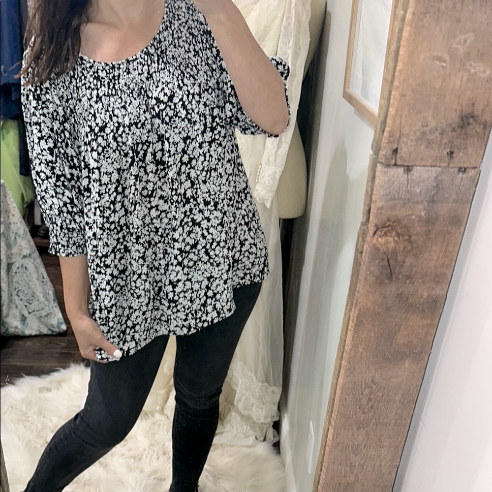 Terra & Sky Black and White 3/4 Sleeve Boxy Blouse size 2X